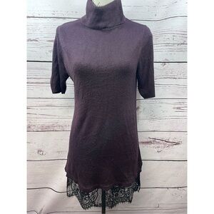 Apt 9 medium soft brown short sleeve pullover sweater with black lace along bott